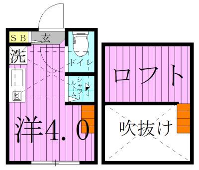 ハーモニーテラス日ノ出町V(ワンルーム/2階)の間取り写真