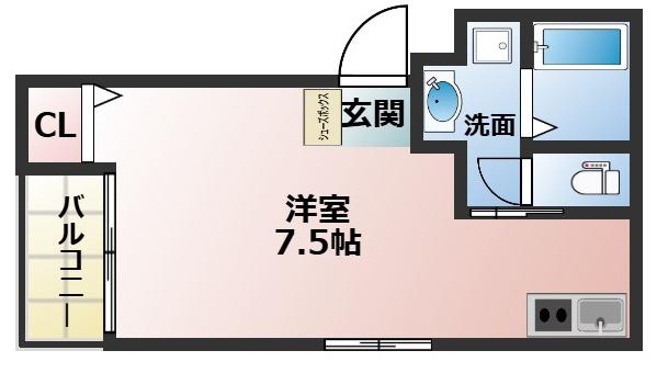 ワコーレヴィータ神戸上沢通サウス(ワンルーム/3階)の間取り写真