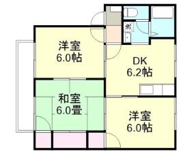 プロムナードD棟(3DK/2階)の間取り写真