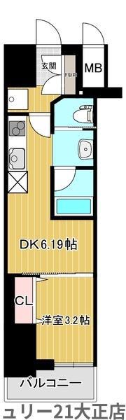 弁天町プライマリーワン(1DK/3階)の間取り写真