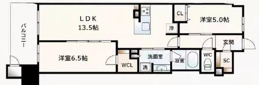 ラシュレ北浜(2LDK/8階)の間取り写真