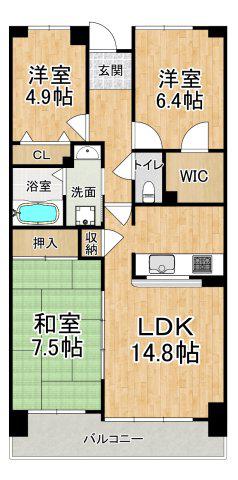 井吹西シティコート(3LDK/12階)の間取り写真