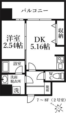 MODERN PALAZZO KEGO SUN(1DK/7階)の間取り写真