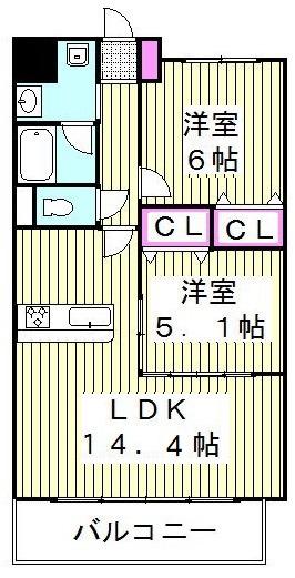 WITH IBIS(2LDK/7階)の間取り写真