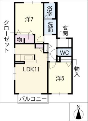 M&R B棟(2LDK/1階)の間取り写真
