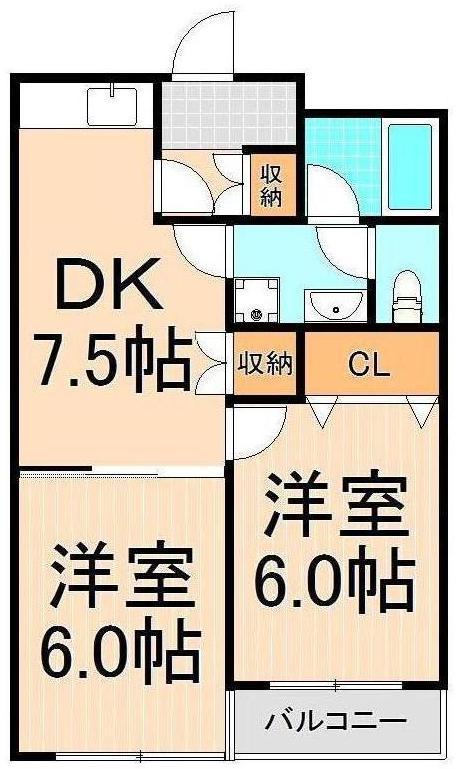 ヴィレヂ・ハピネス3(2DK/4階)の間取り写真