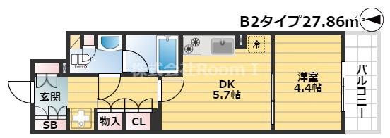 エスリードコート堺筋本町(1DK/10階)の間取り写真