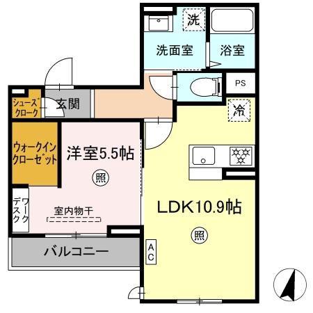 PREMILIFE碩田町(1LDK/2階)の間取り写真