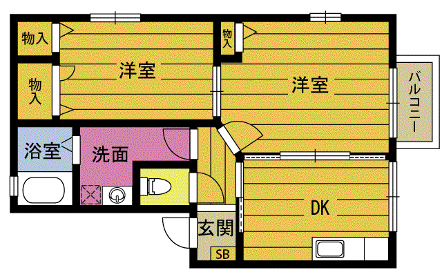 プルニエふじヶ丘(2DK/1階)の間取り写真