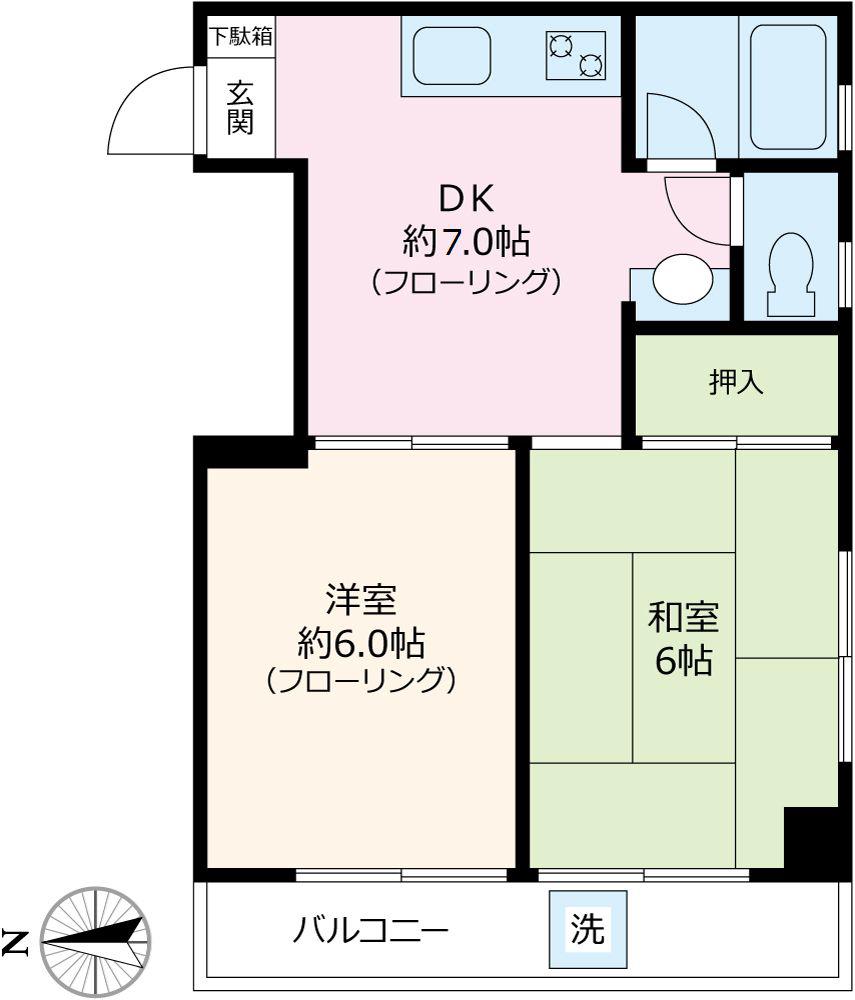 HAKUSAN HEIGHTS(2DK/4階)の間取り写真