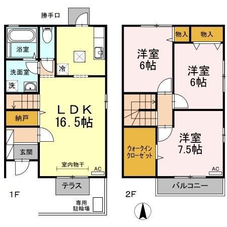 パルカヤクラC棟(3LDK/1階)の間取り写真