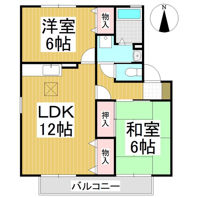 ピュアコートA棟(2LDK/2階)の間取り写真