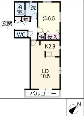 ベルエア高松(1LDK/2階)の間取り写真