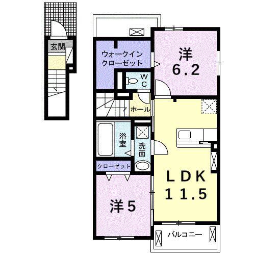 カーフ ヒルズ I(2LDK/2階)の間取り写真