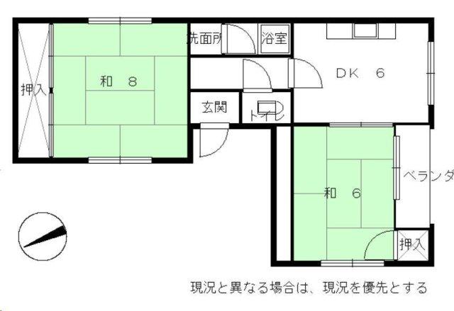 ＪＲ播但線 京口駅 徒歩7分 4階建 築54年(2DK/2階)の間取り写真