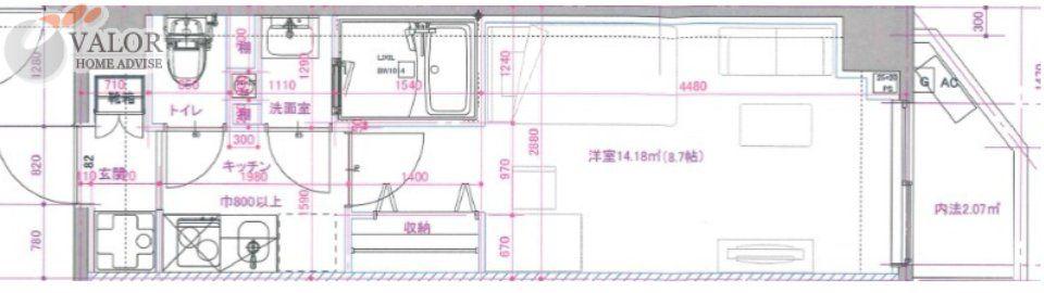 リヴシティ川崎新町(1K/4階)の間取り写真