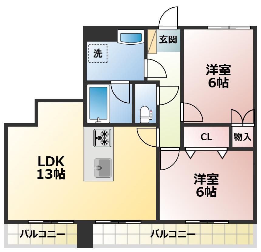 アメニティ市川(2LDK/5階)の間取り写真