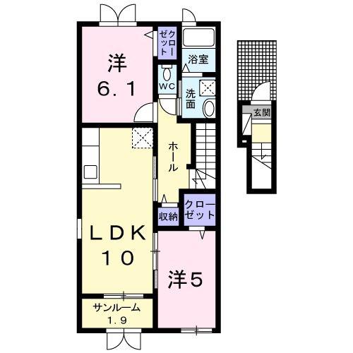 プラシードガーデンIII(2LDK/2階)の間取り写真