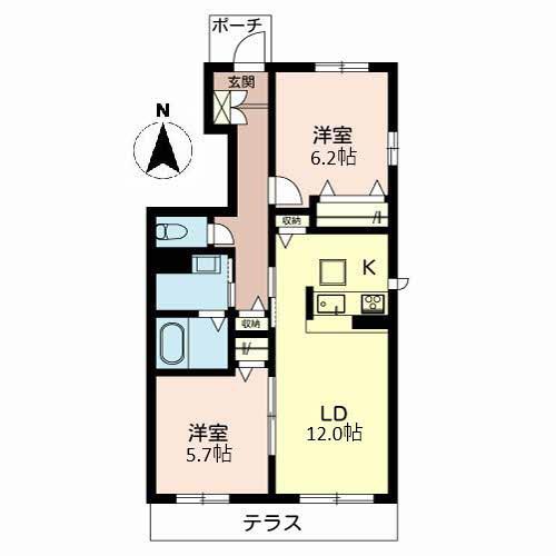 シャンティ夢前B(2LDK/1階)の間取り写真