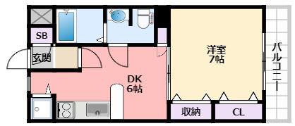 エスポワール若草(1DK/1階)の間取り写真