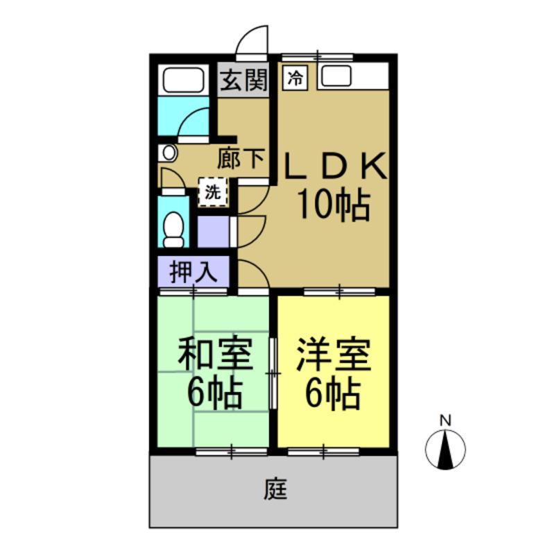 エクセルハイム大池 B棟(2LDK/2階)の間取り写真
