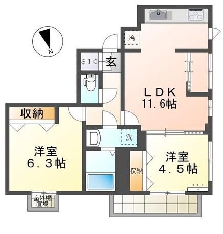 オークフォレスト 聖蹟桜ヶ丘(2LDK/4階)の間取り写真