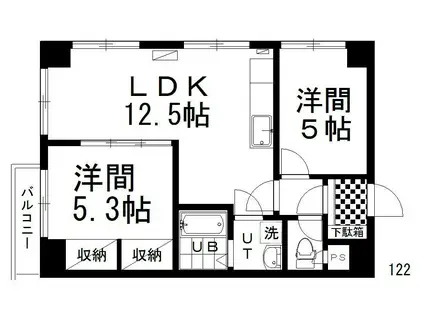 日商岩井幣舞マンション(2LDK/2階)の間取り写真