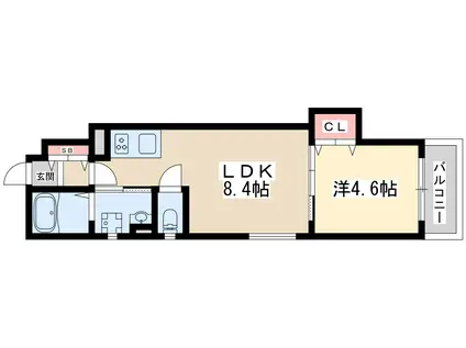 クリエオーレ淡路Ⅱ(1LDK/1階)の間取り写真