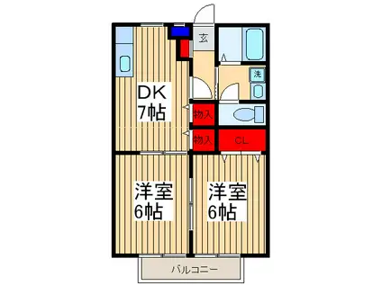 コンフォート川越(2DK/1階)の間取り写真