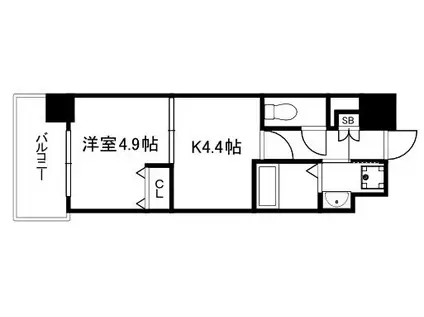 アクアプレイス京都洛南II(1DK/4階)の間取り写真