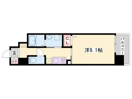 クレール姫路II(1K/1階)の間取り写真