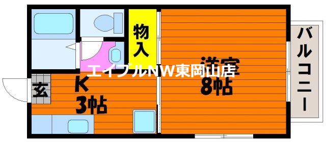 ハウスK(1K/2階)の間取り写真