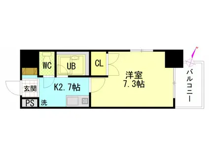 シャンテ中垣(1K/9階)の間取り写真