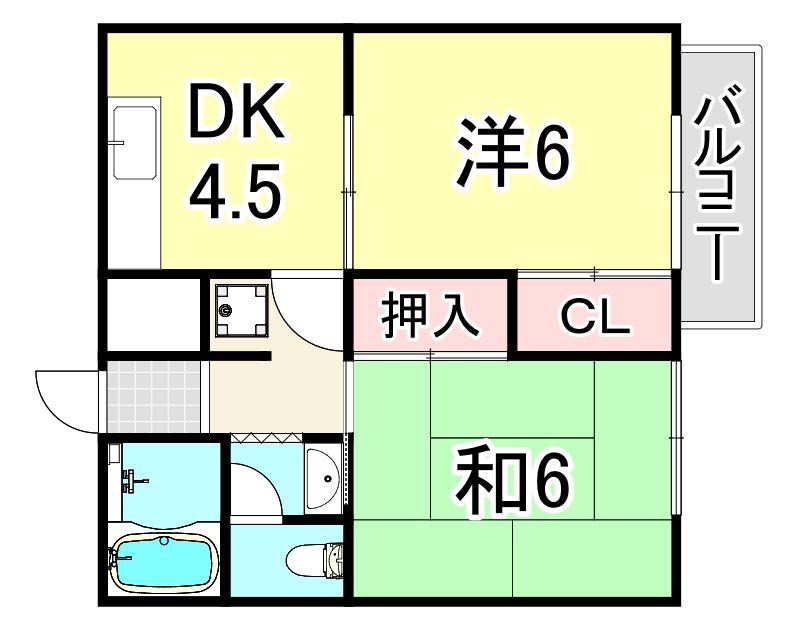ウエストコート(2DK/1階)の間取り写真