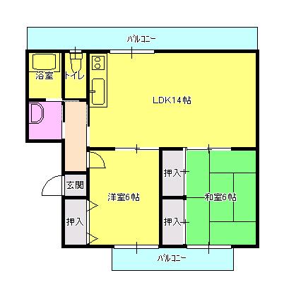 サザンブルーク壱番館(2LDK/3階)の間取り写真
