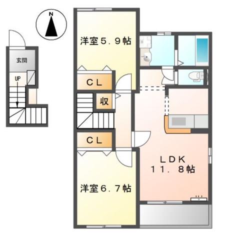 グレース・N1(2LDK/2階)の間取り写真