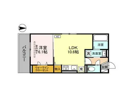 D-ROOM盛岡本宮 C棟(1LDK/1階)の間取り写真