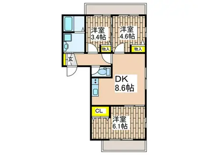 上大岡ヒルズウエスト(3DK/1階)の間取り写真