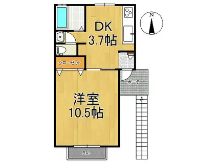 ステラハウスII(1DK/2階)の間取り写真