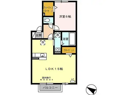 ボルゴマーレ B棟(1LDK/2階)の間取り写真