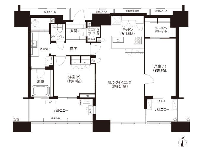 アイランドシティ オーシャン&フォレストタワーレジデンスウエスト(2LDK/43階)の間取り写真