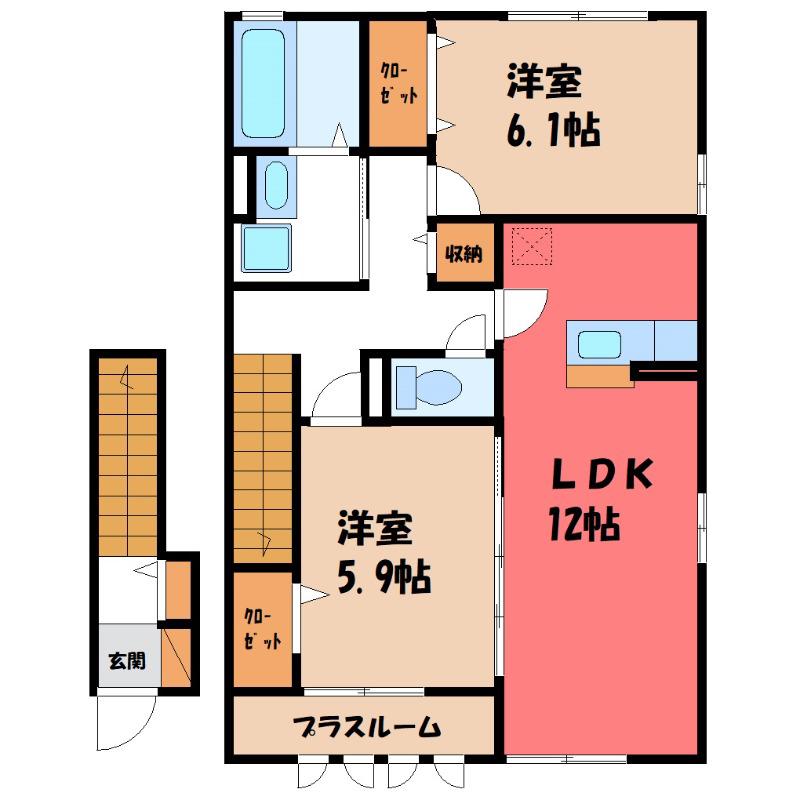 ルビー C(2LDK/2階)の間取り写真