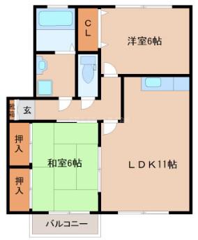 ピュアドーム2(2LDK/2階)の間取り写真