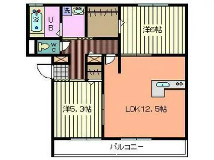 ディアコートII(2LDK/2階)の間取り写真