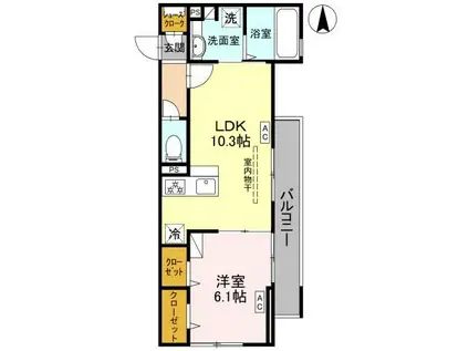 D-ROOM FIORE ”N”(1LDK/3階)の間取り写真