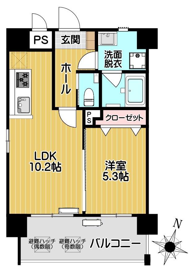 グランレーヴ中之町(1LDK/2階)の間取り写真