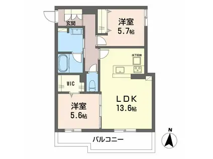 WITHPLUS上熊本駅前(2LDK/1階)の間取り写真