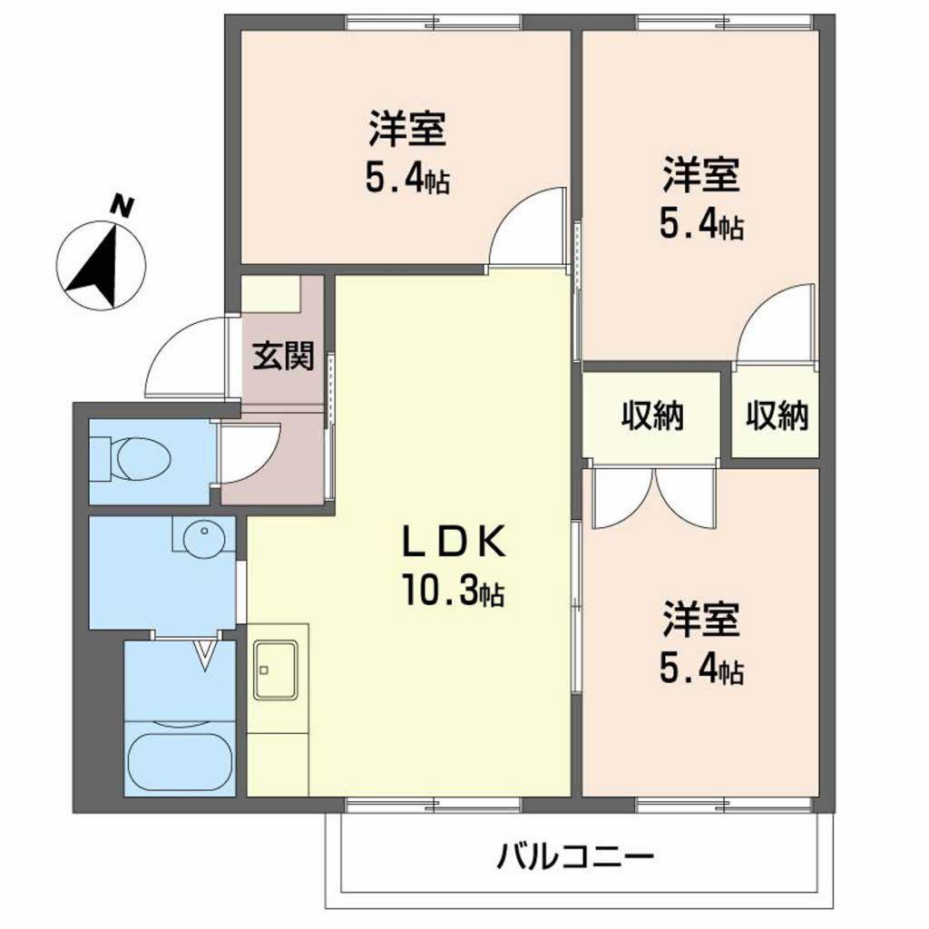 ハイツおのB棟(3LDK/2階)の間取り写真