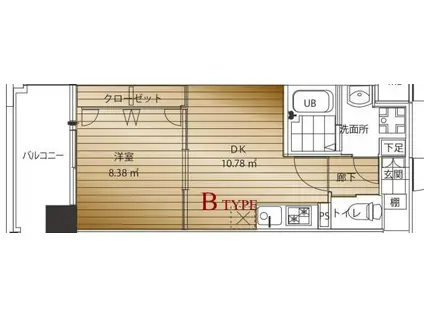 レジデンシャルヒルズ博多サウス(1DK/2階)の間取り写真