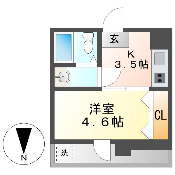 吉川屋ビル(1K/6階)の間取り写真